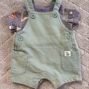 Carter's Green Newborn Overalls With Dinosaur Shirt